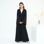 Beaded Line Trimmed Open Front Abaya