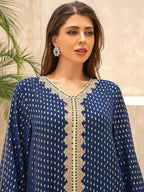 Lace Tape V-Neck Kaftan - Blue