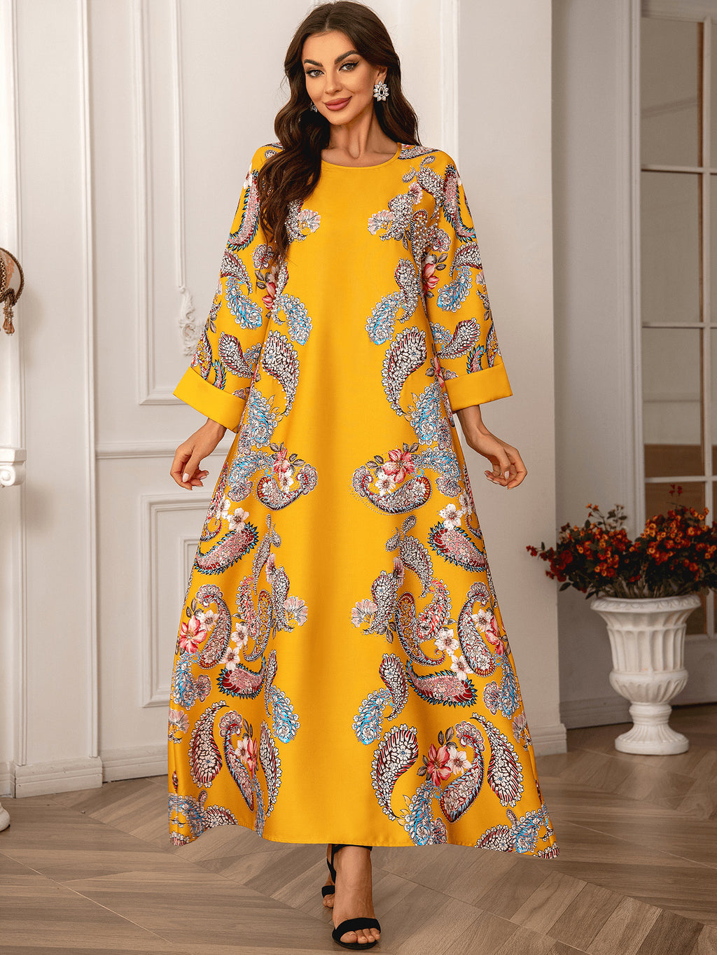 Floral Print Long Sleeve Kaftan