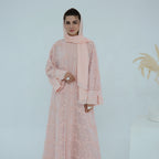 3D Floral Mesh Cardigan Abaya