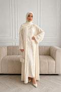 Yellow Lace Open Abaya with Hijab