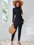 Trendy Black Long Sleeve Beach Swimsuit