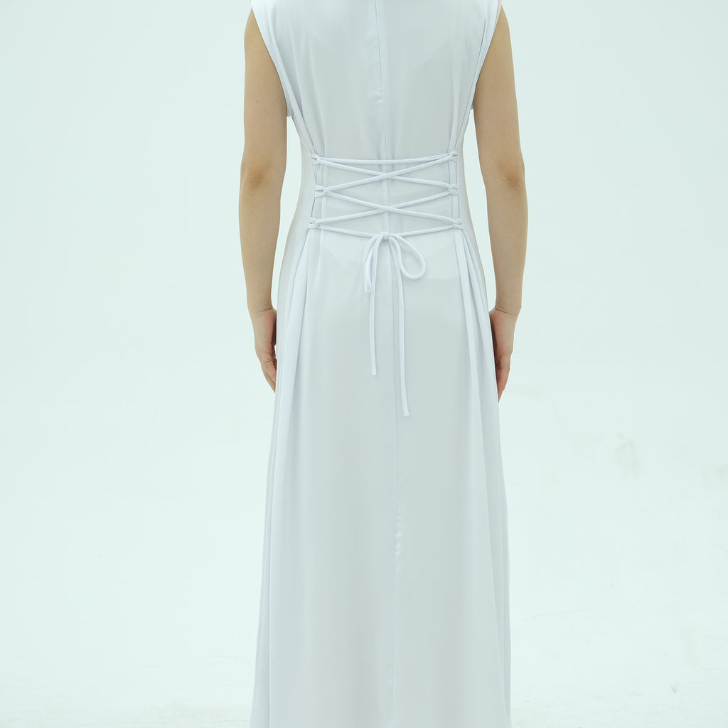 Sleeveless Dress with Back Waist Belt