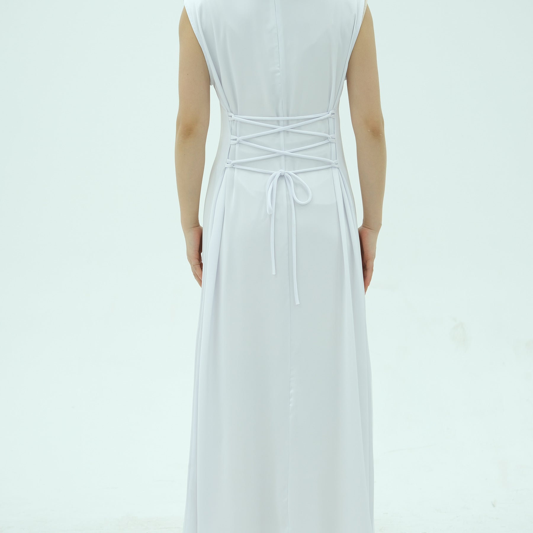 Sleeveless Dress with Back Waist Belt