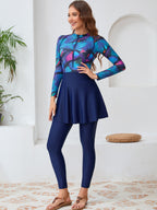 Printed Skirt 4-Piece Swimsuit