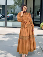 Lace Cutout Stand-up Neck Abaya