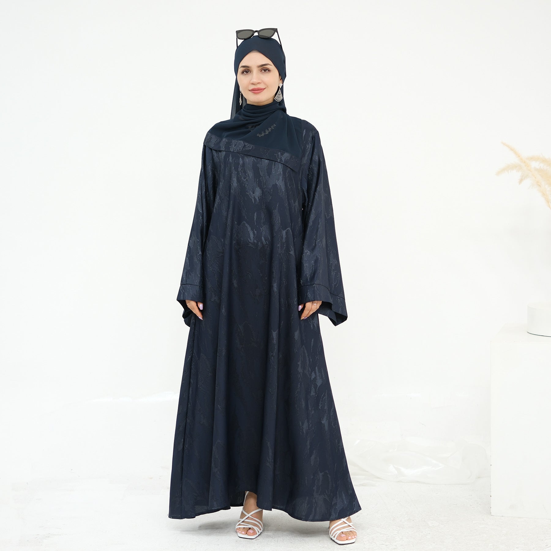 Jacquard Simple Dress Abaya with Hijab
