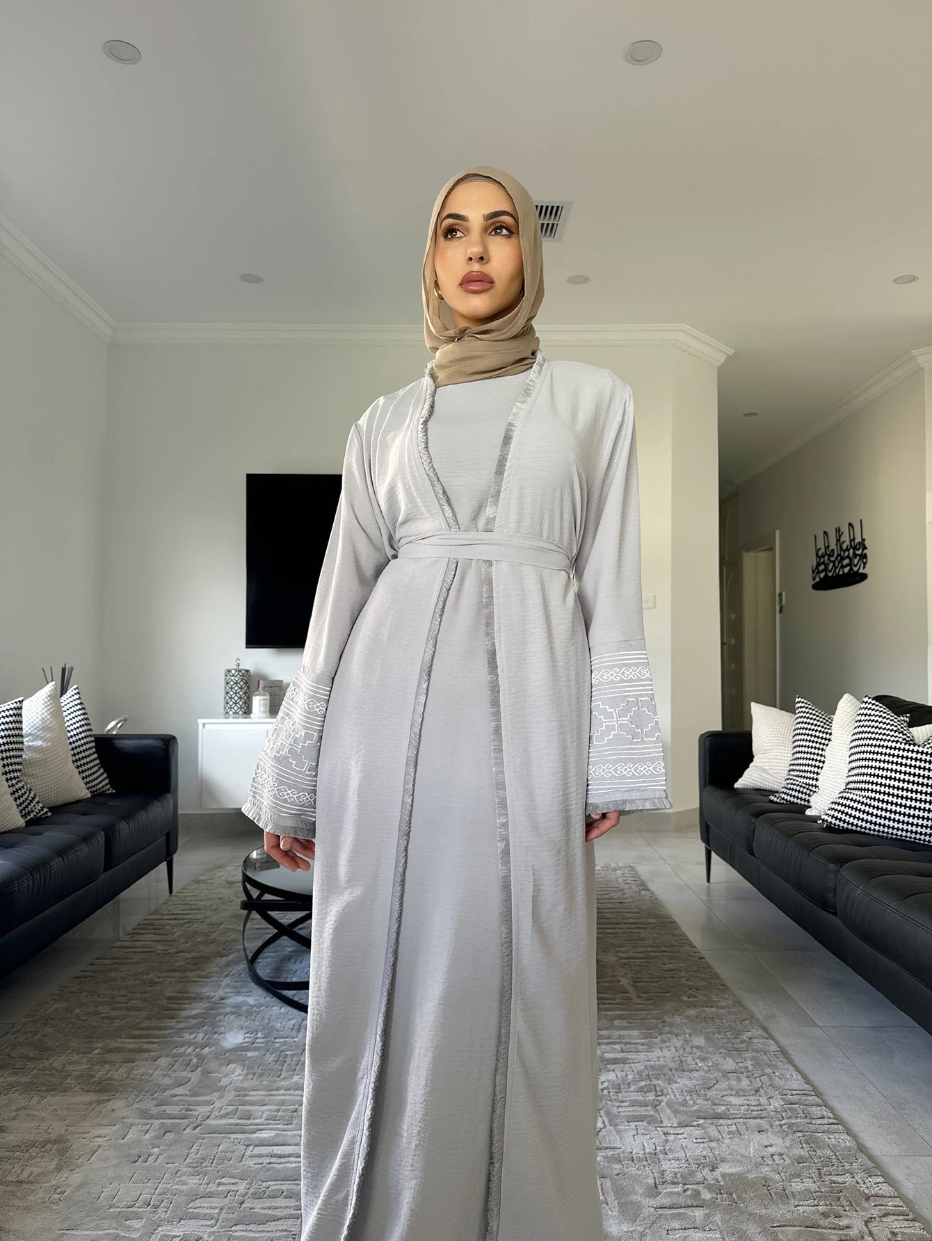 Embroidered Tassel Side Abaya