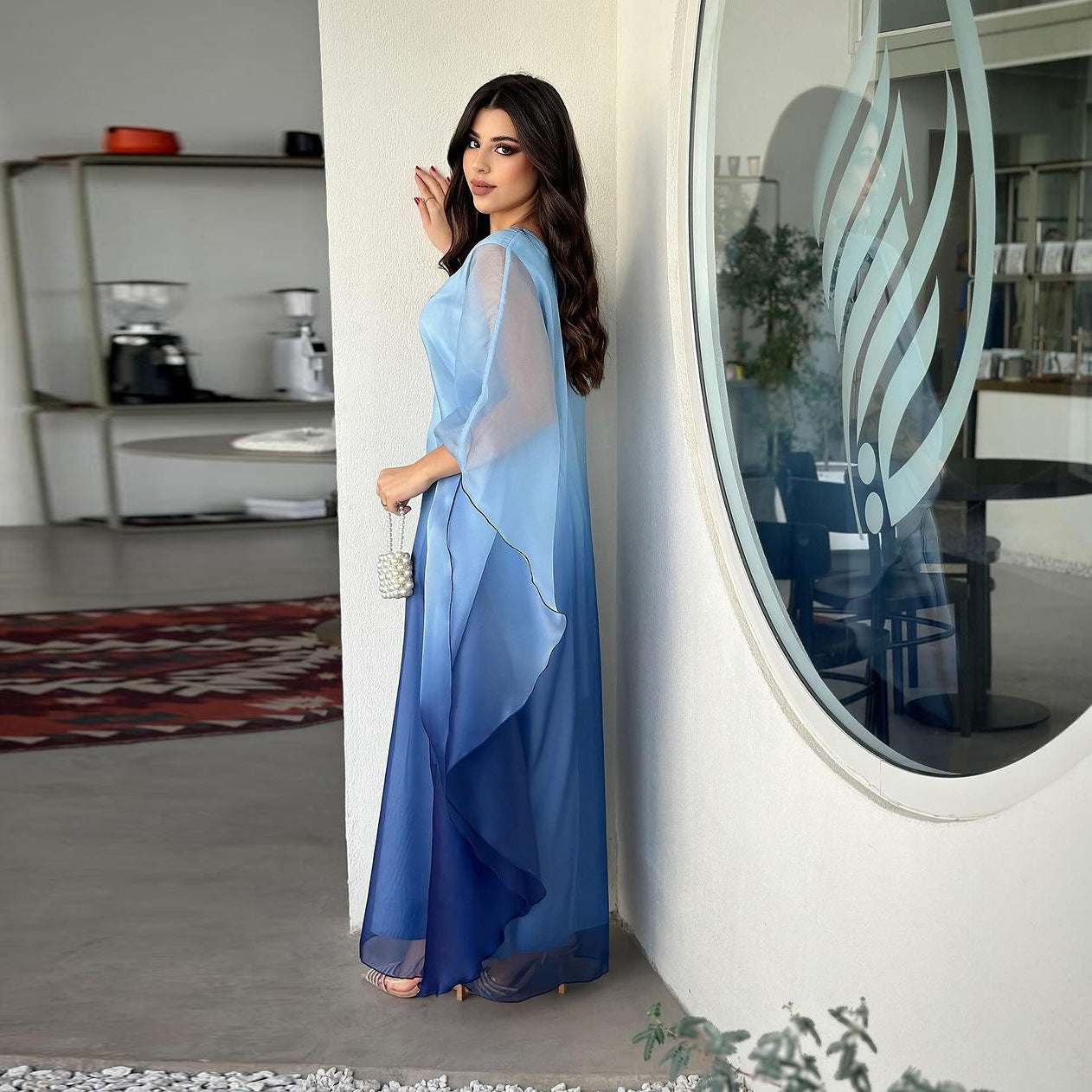 Fashion Gradient Satin Abaya