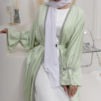 Satin Open Abaya With Belt