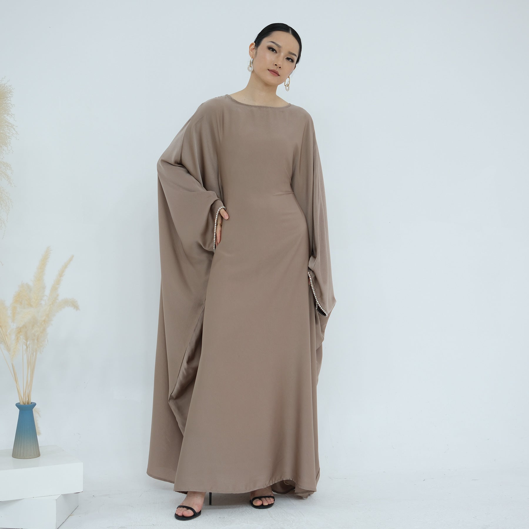 Fashion Satin  Butterfly Abaya