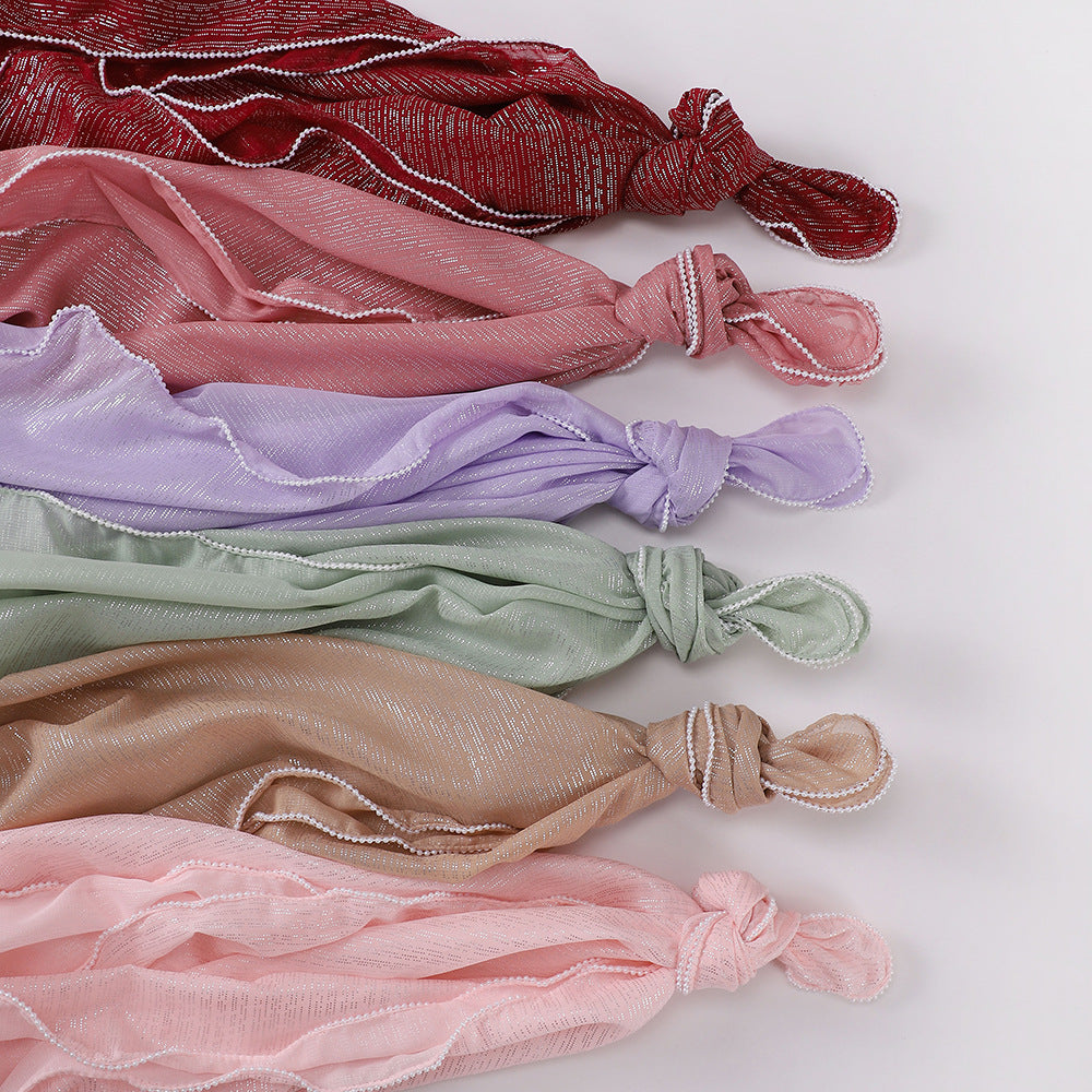 حجاب شيفون مطرز بخيوط فضية