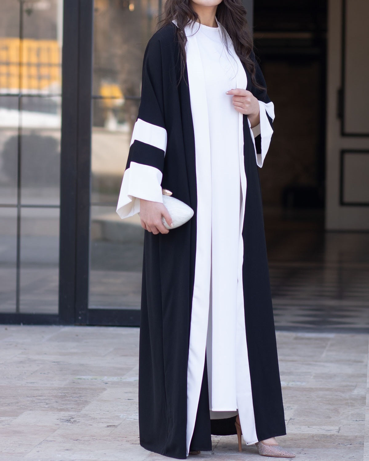 Simple Plain Color-blocked Abaya