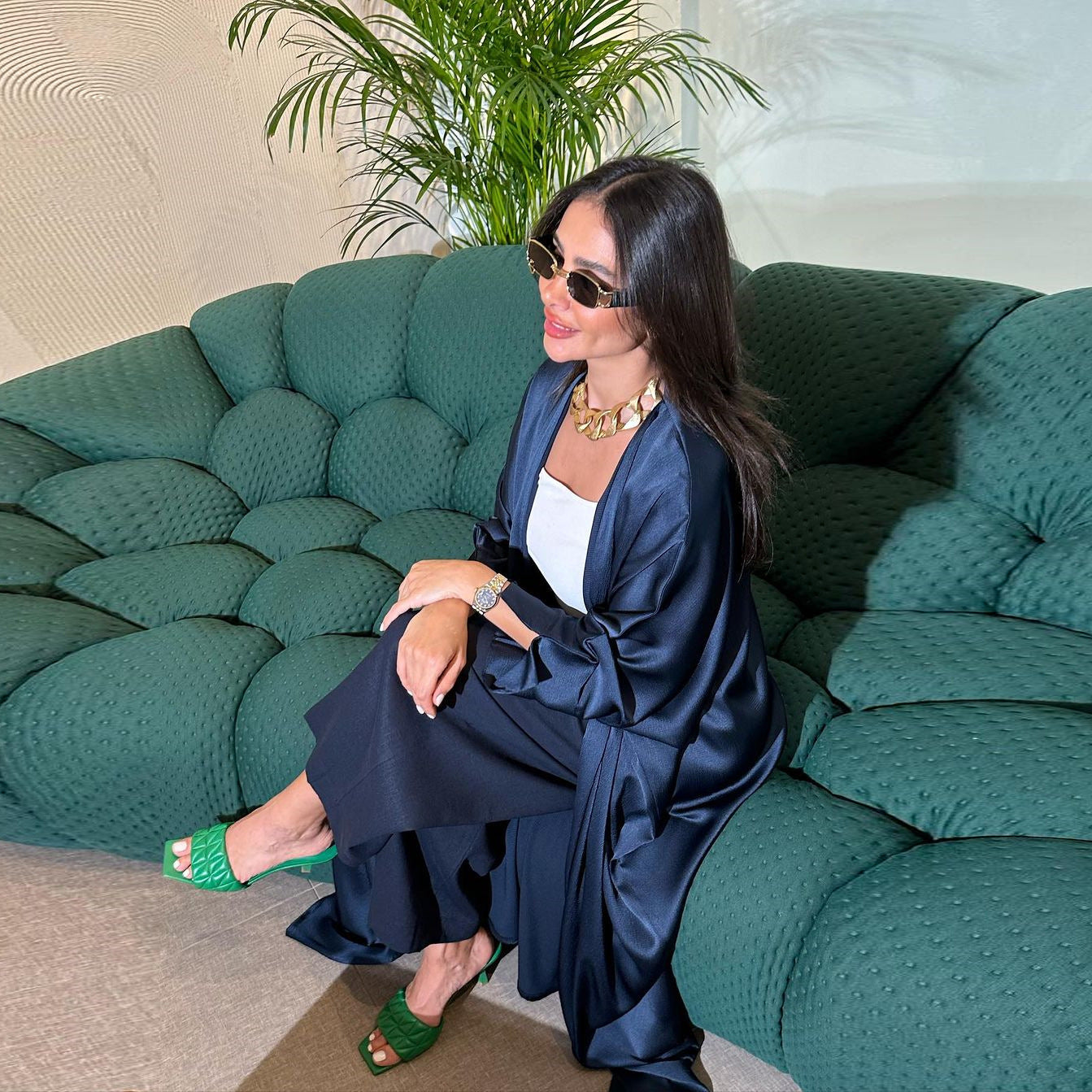 Glossy Solid Color Cardigan Abaya