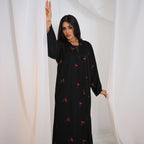 Solid Color Flower Embroidered Cardigan Abaya