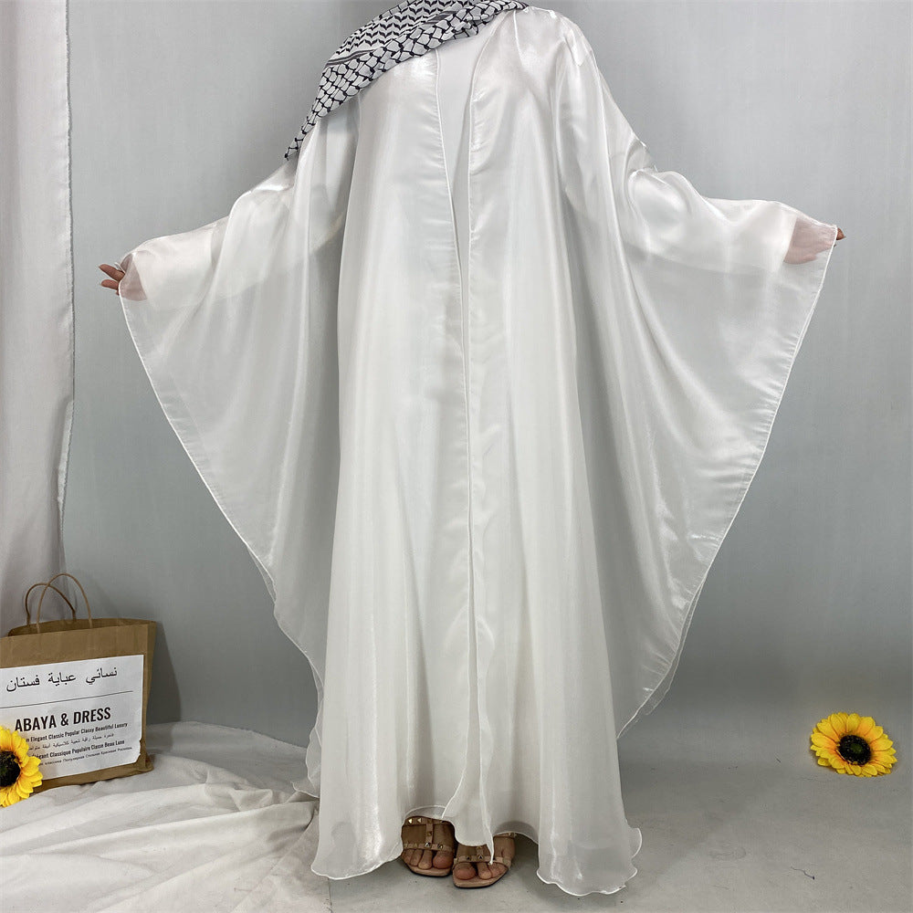 Shiny Satin Batwing Sleeve Shawl Abaya