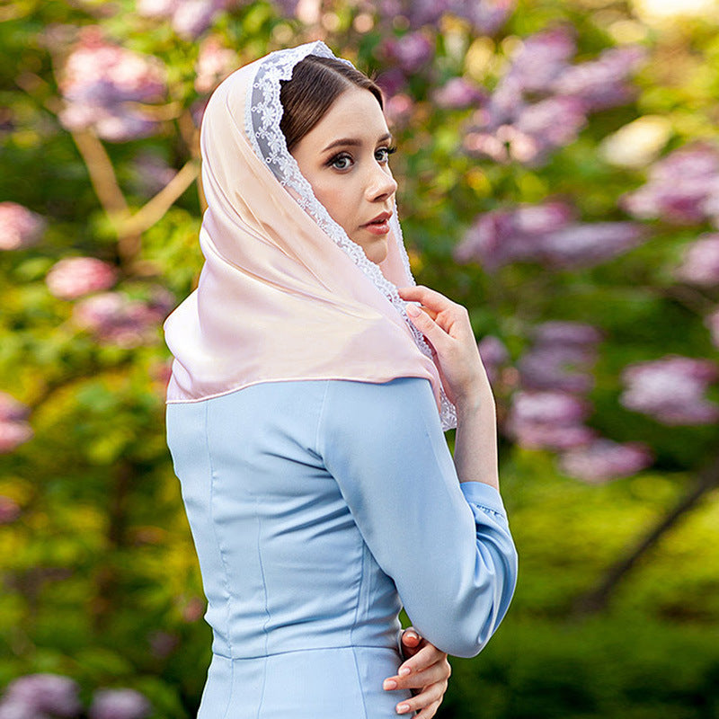 Solid Color Lace Trim Hijab