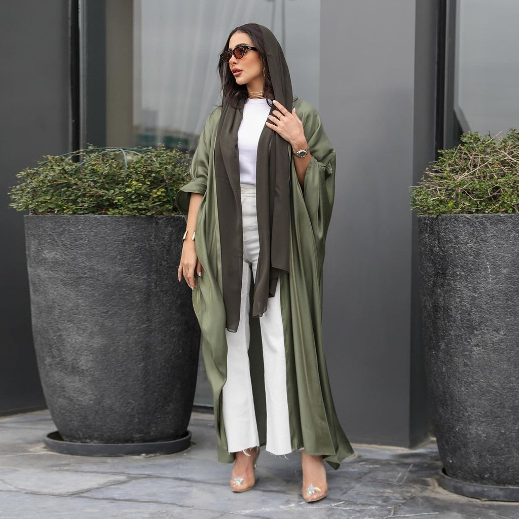 Army Green Cardigan Bat Sleeve Abaya