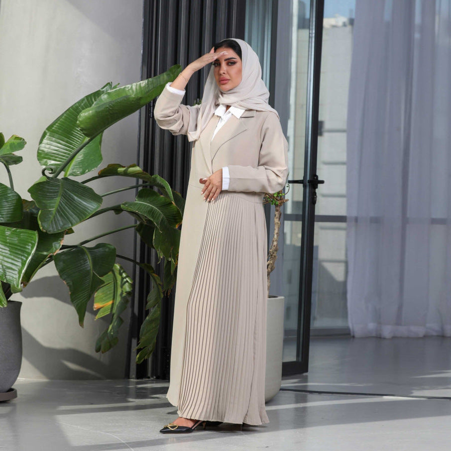 Pleated Fashion Leather Button Abaya