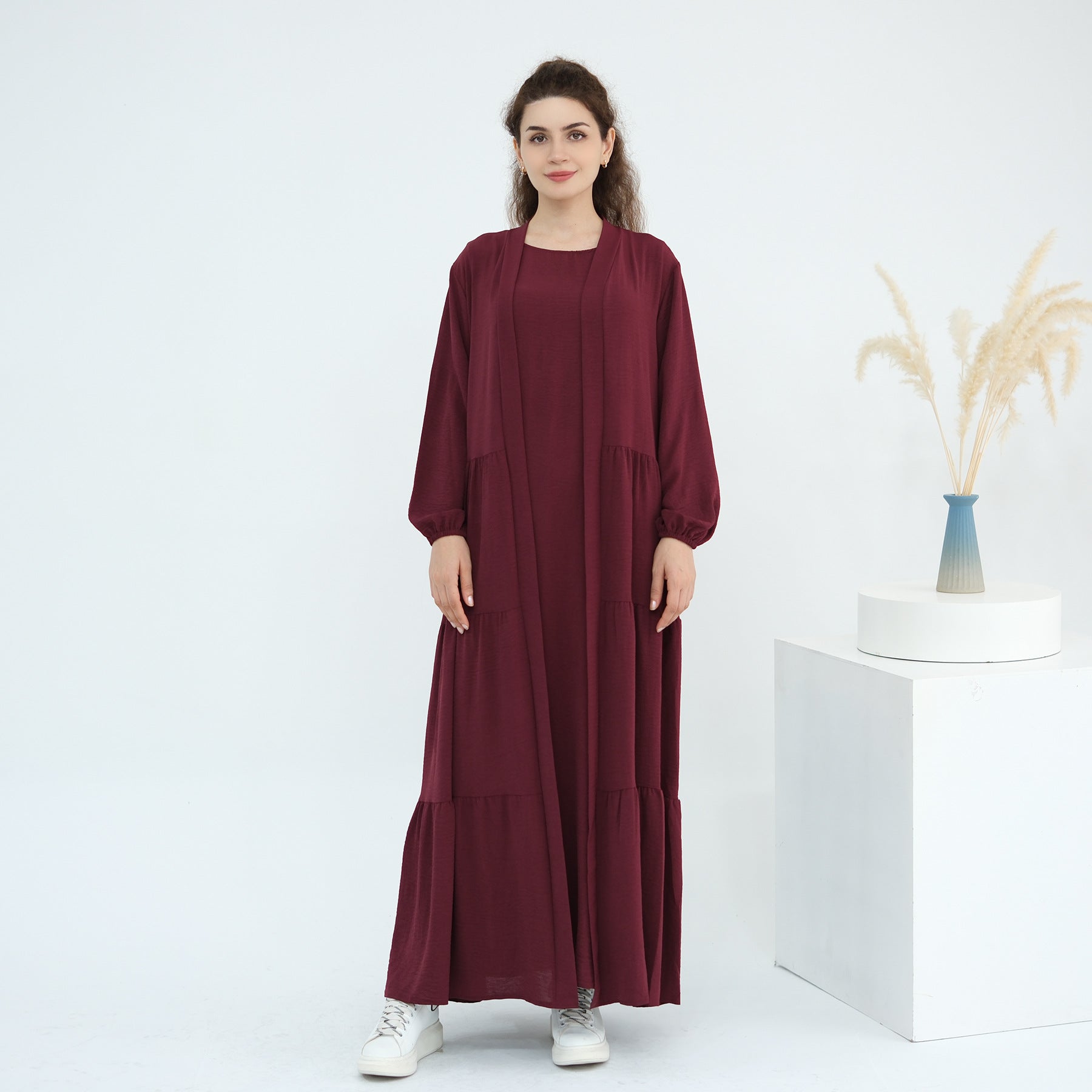 Solid Color Ruffled Two-Piece Abaya
