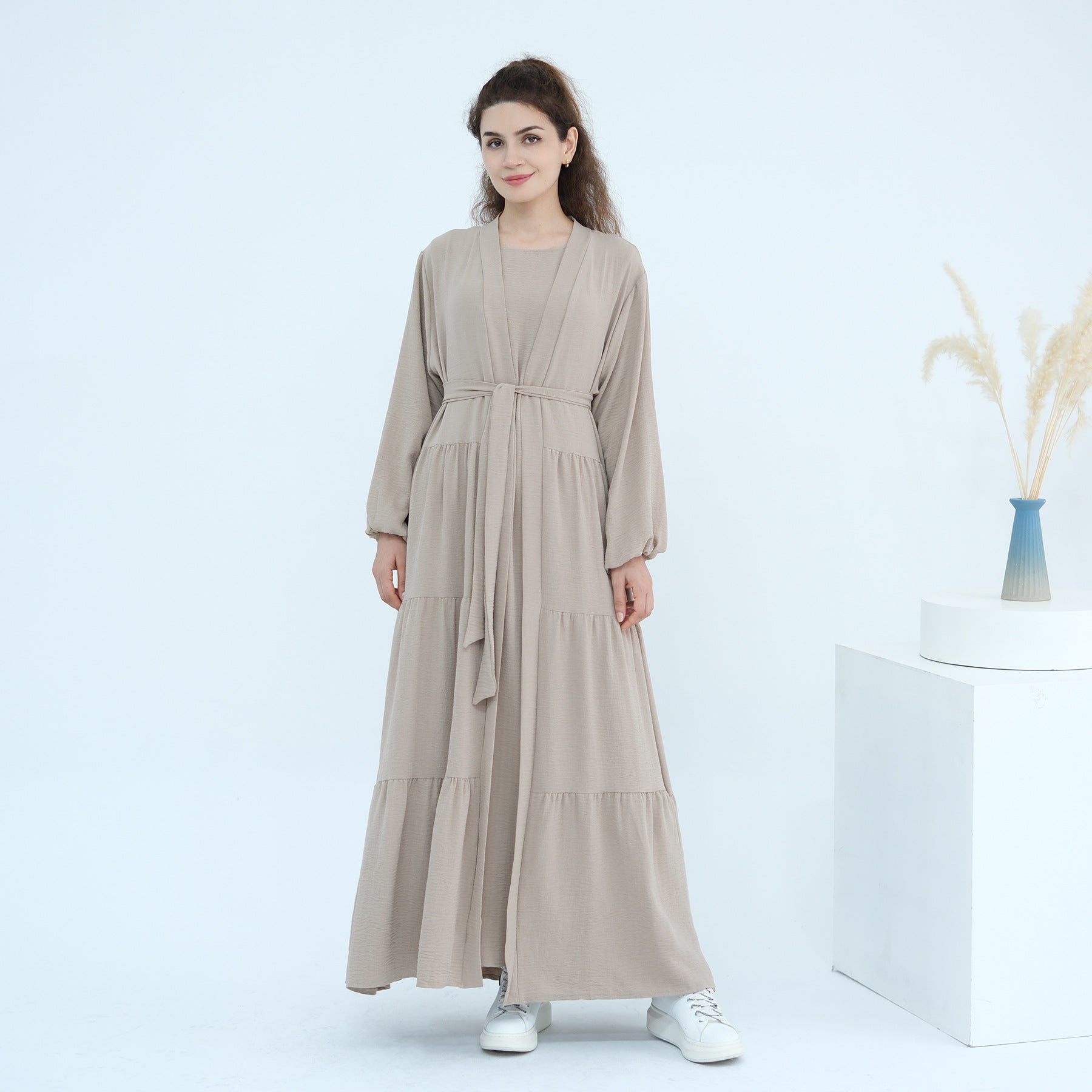 Solid Color Ruffled Two-Piece Abaya