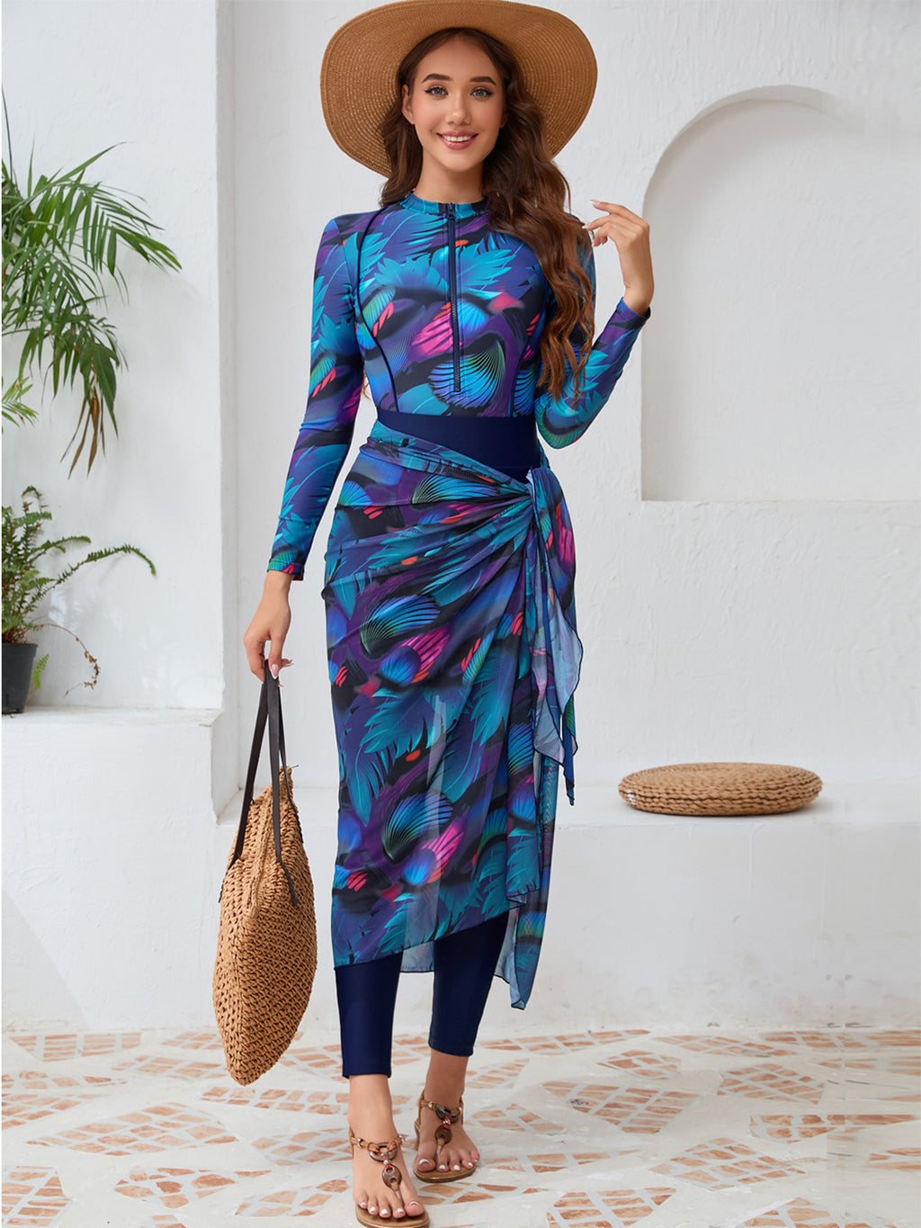 Printed Skirt 4-Piece Swimsuit