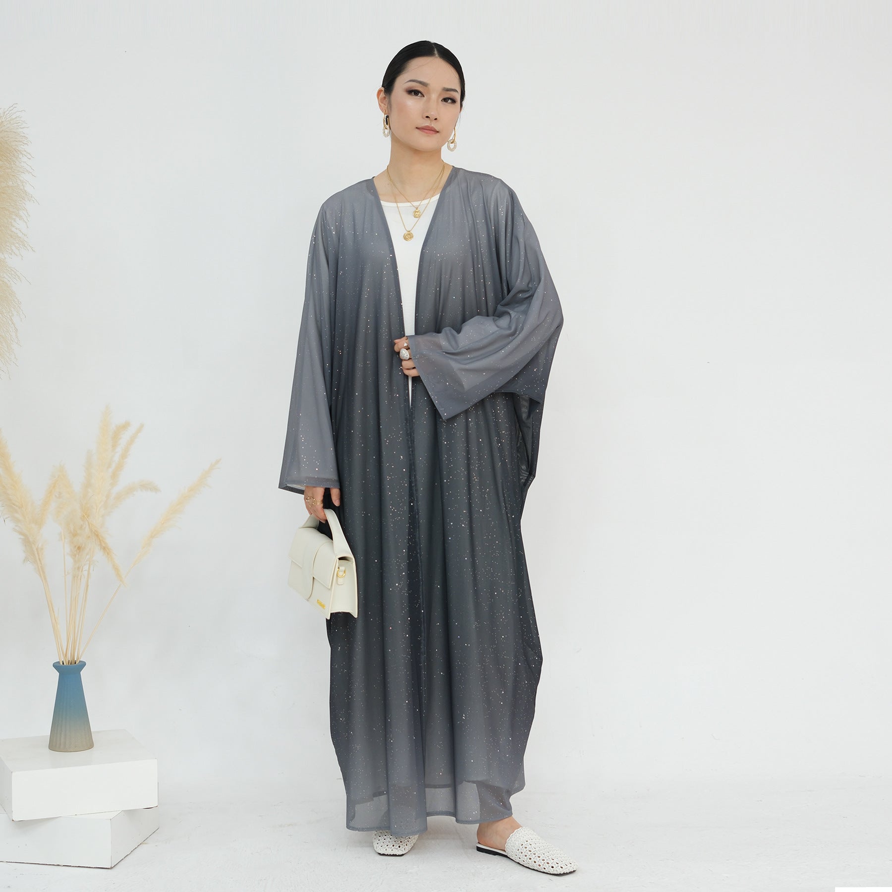 Gradient Sequin Butterfly Open Abaya