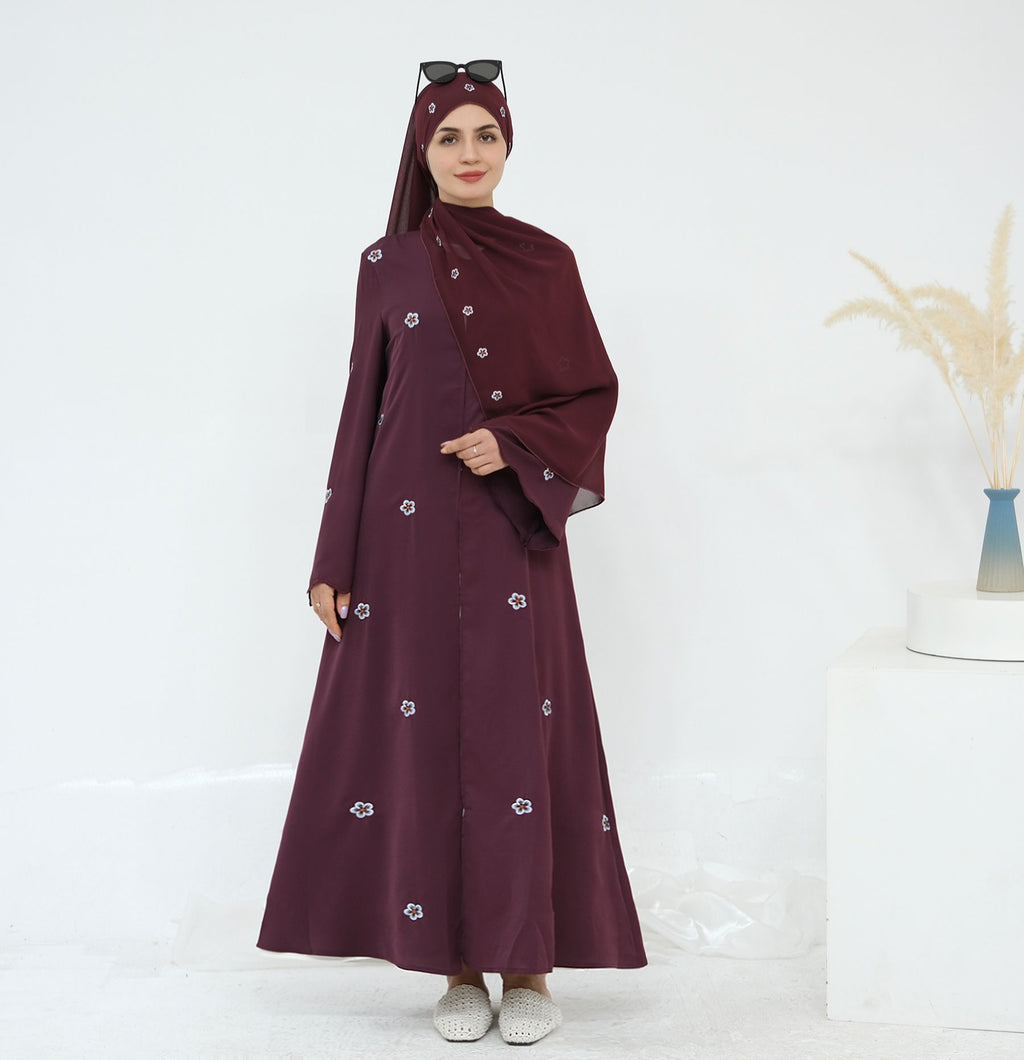 Embroidered Cardigan Abaya with Hijab