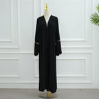 Flower Embroidered Solid Color Cardigan Abaya