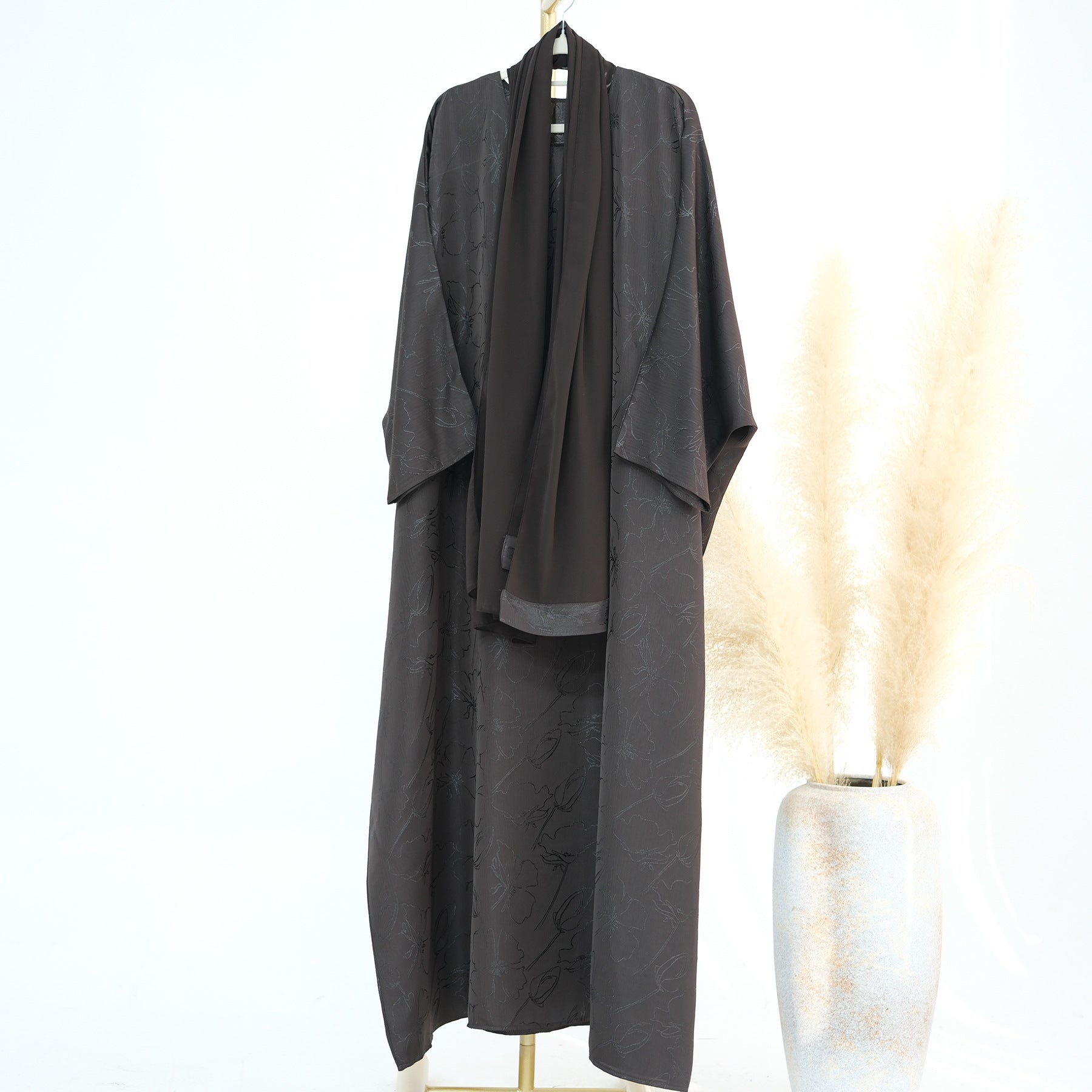 Fashionable Jacquard Dress Abaya with Hijab