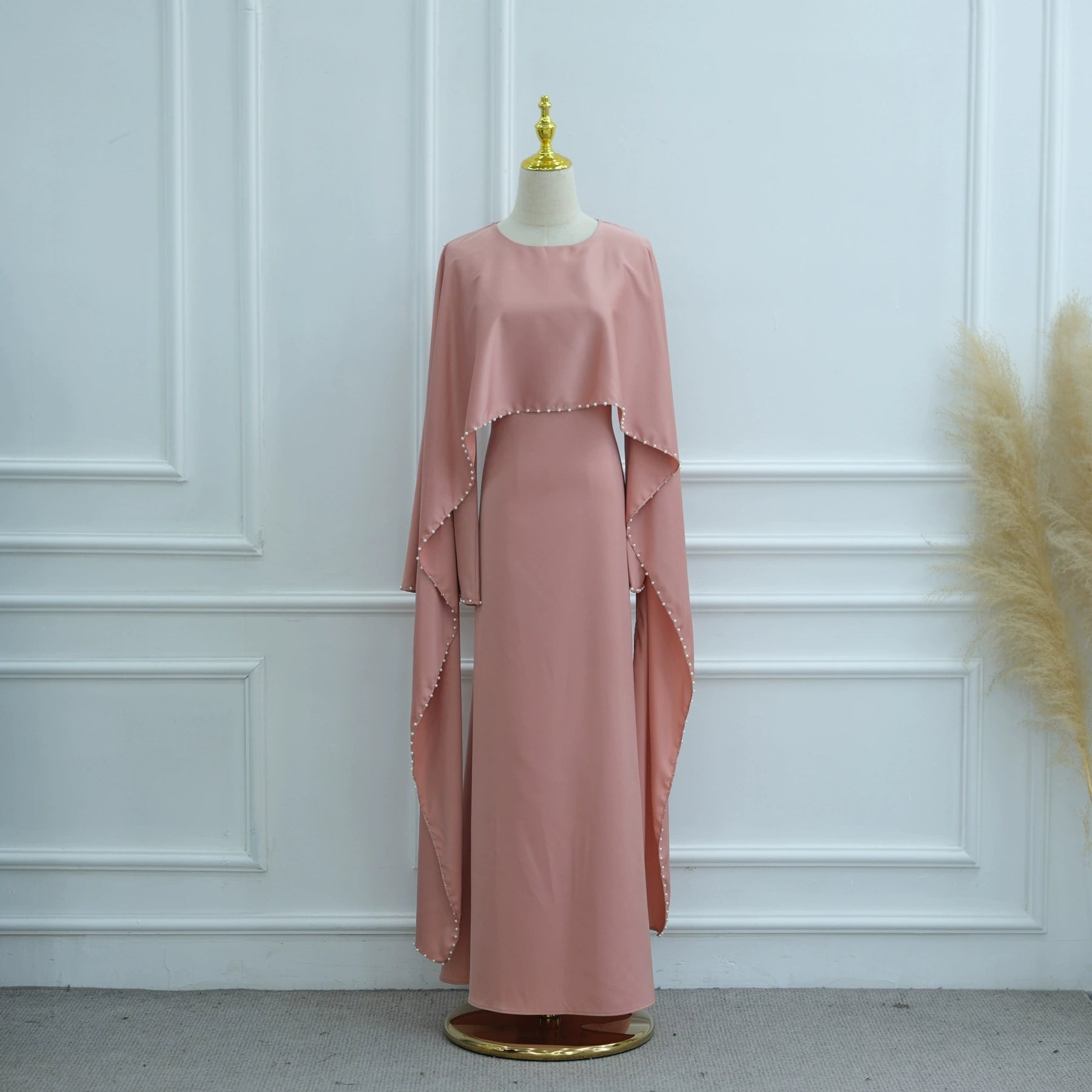 Pearl Beaded Satin Abaya Dress