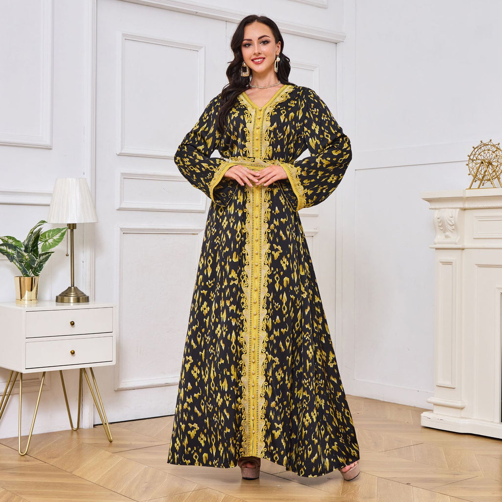 Dark Gold Print Abayas