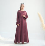 Solid Color Satin Abaya Maxi Dress