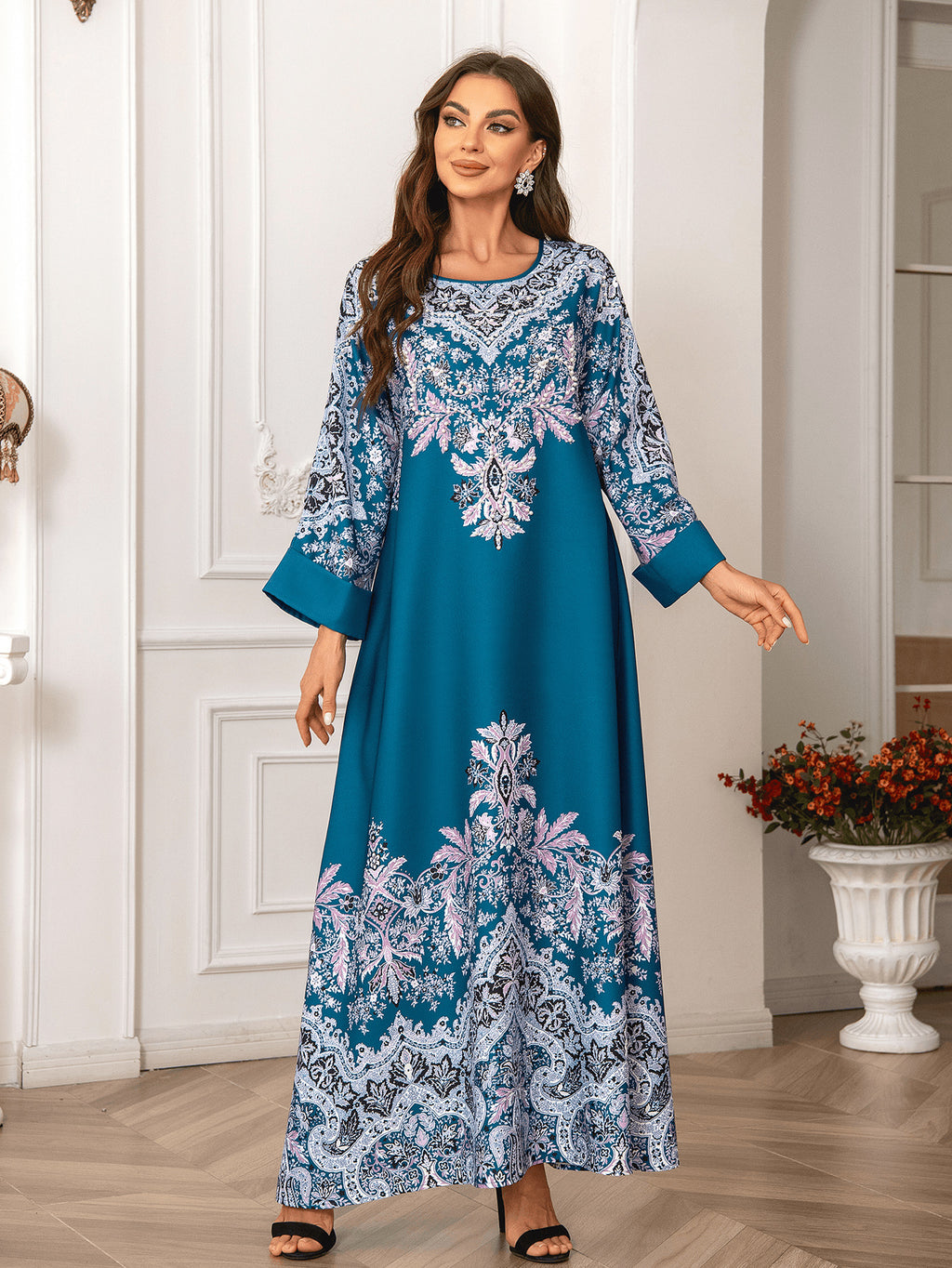 Mesh Vintage Style Floral Kaftan