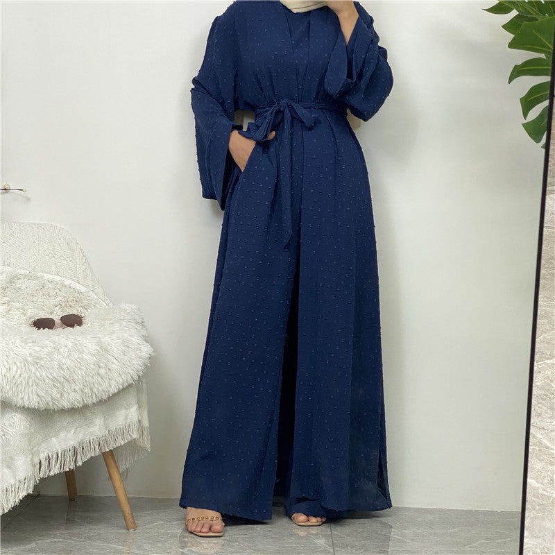 Dot Abaya, Top and Pants 3 Piece Set