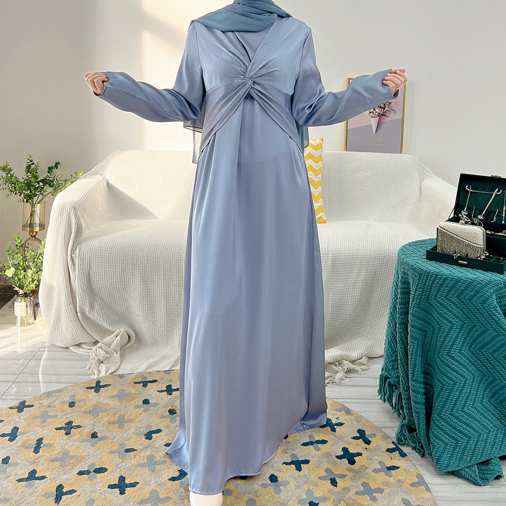 طقم من 3 قطع من الفساتين ذات عقدة بلون سادة