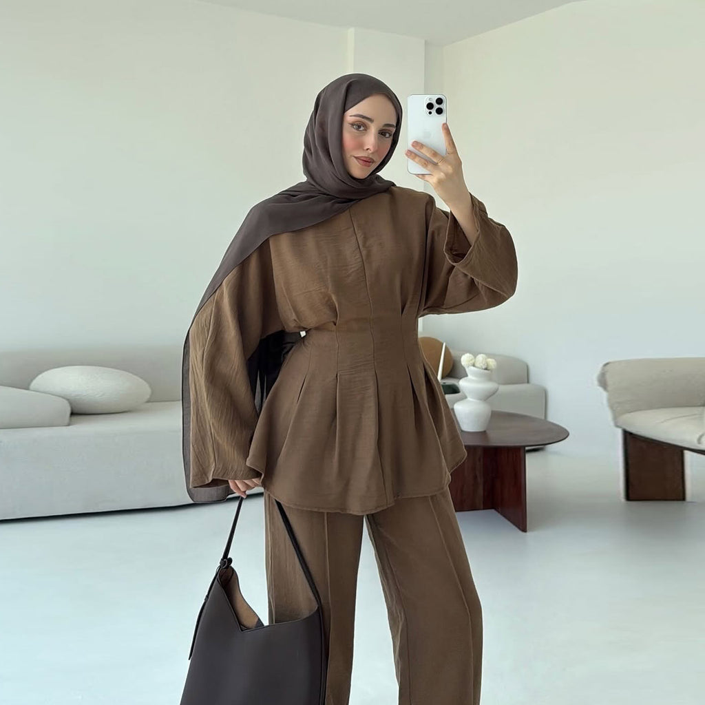 Fashionable Solid Color Two-Piece Abaya