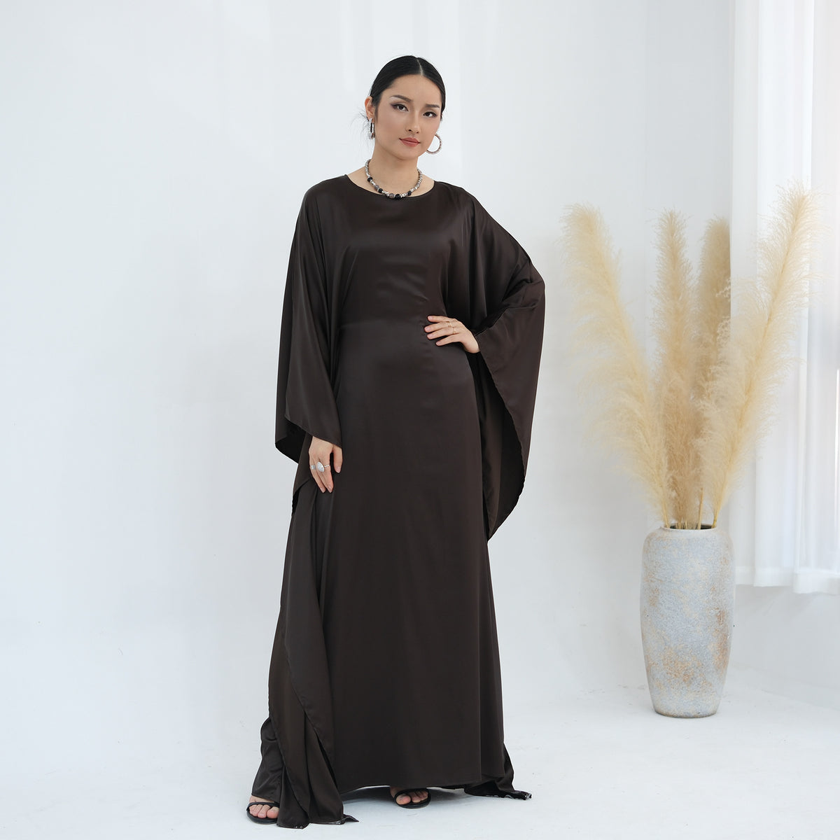 long abaya dress Sleeve Abaya, Coffee / 2 Adjustable Fit Padme Cosplay Amidala Movie Crafted from a premium Color:Stretch Denim