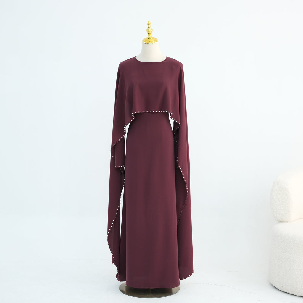 Pearl Beaded Satin Abaya Dress