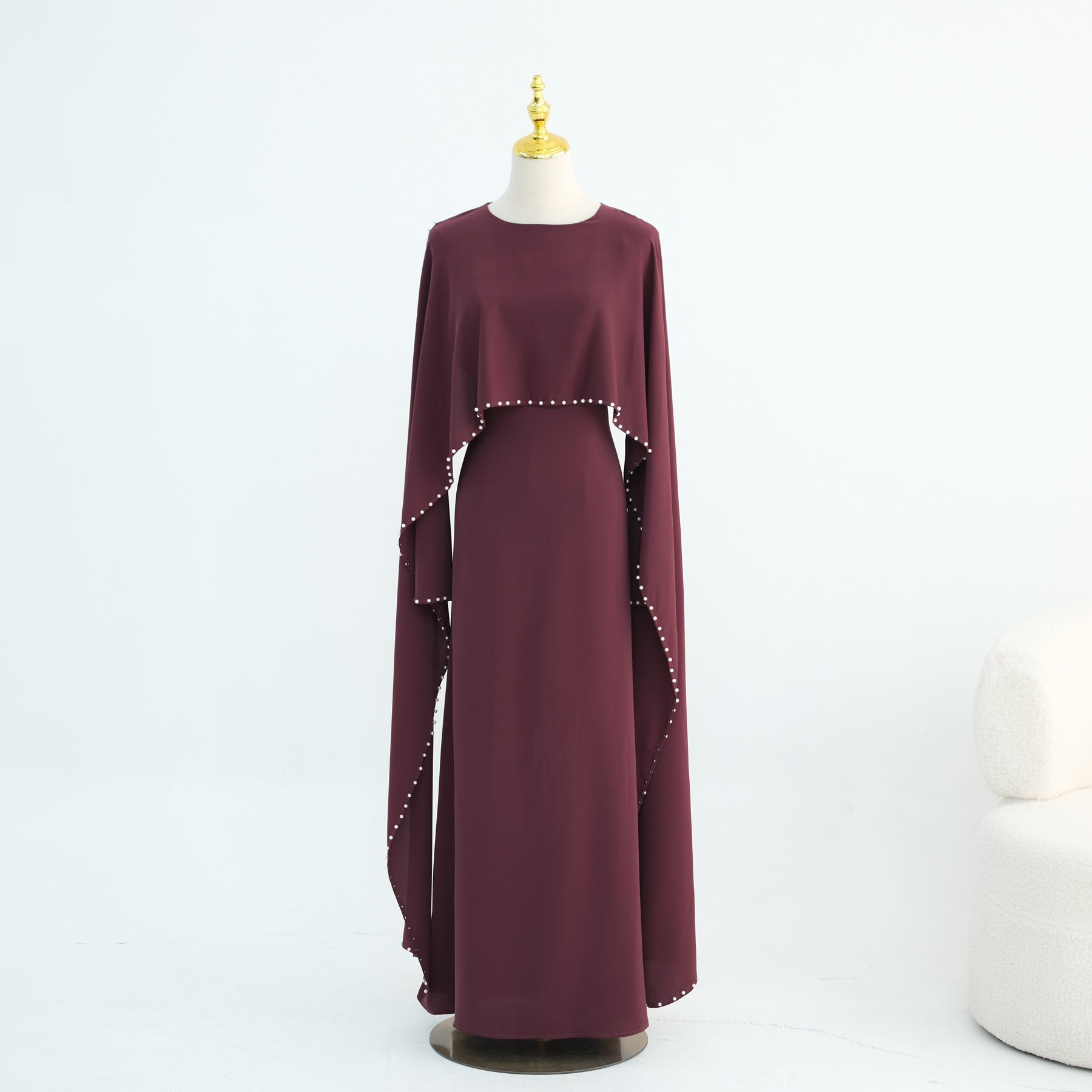 Pearl Beaded Satin Abaya Dress