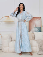 Fresh Lace Blue & Pink Abaya 3 Piece Set