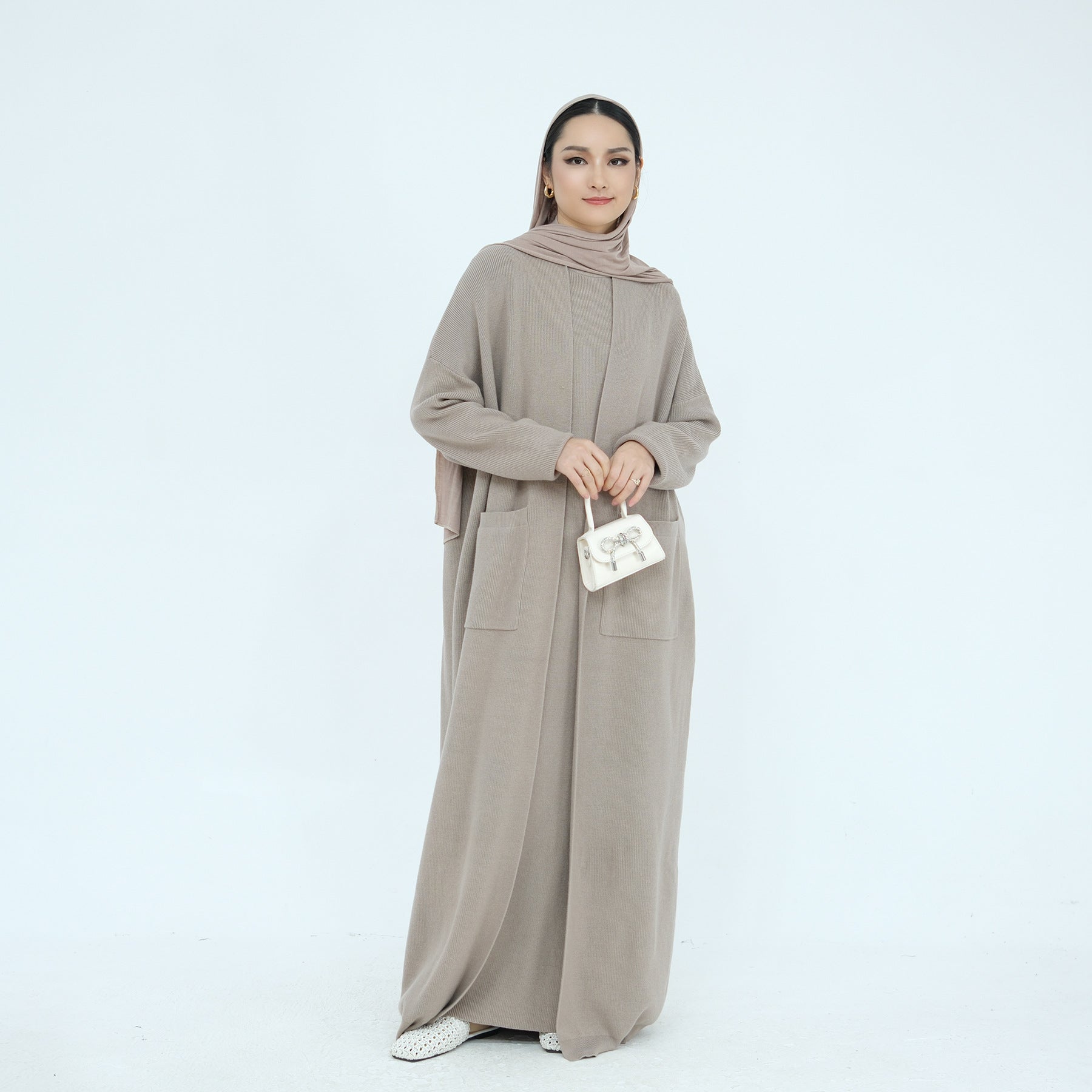 Autumn Winter Thickened Knitted 2PCS Abaya