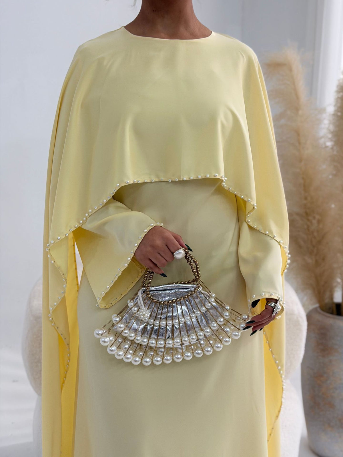 Studded Pearl Shawl Dress