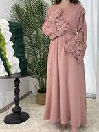 Solid Color Floral Lace Abaya