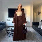 Solid Color Cardigan + Skirt 2PCS Abaya