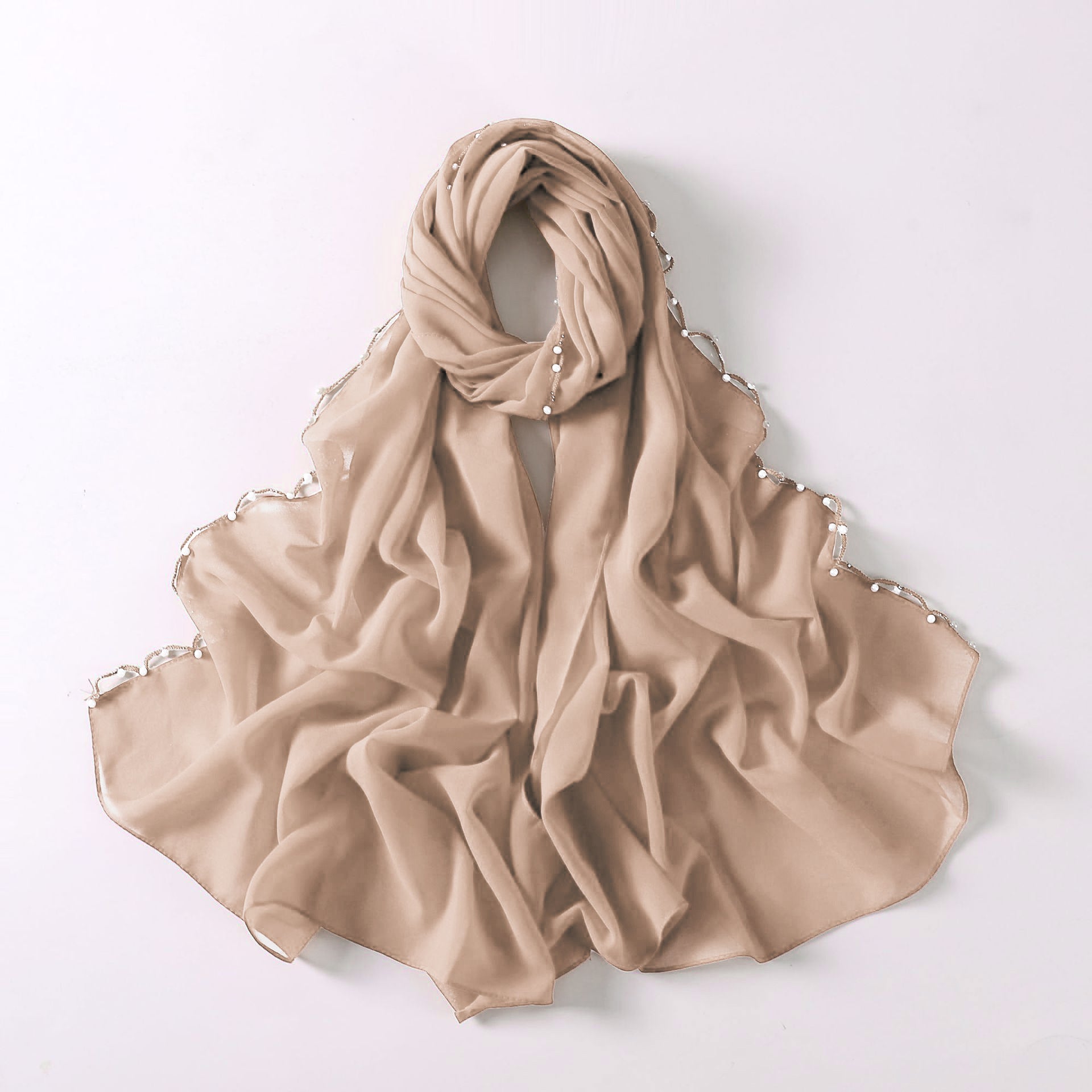 Wavy Edge Chiffon Hijab with Pearls