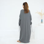 Solid Color Dress with Drawstring Cuffs Abaya