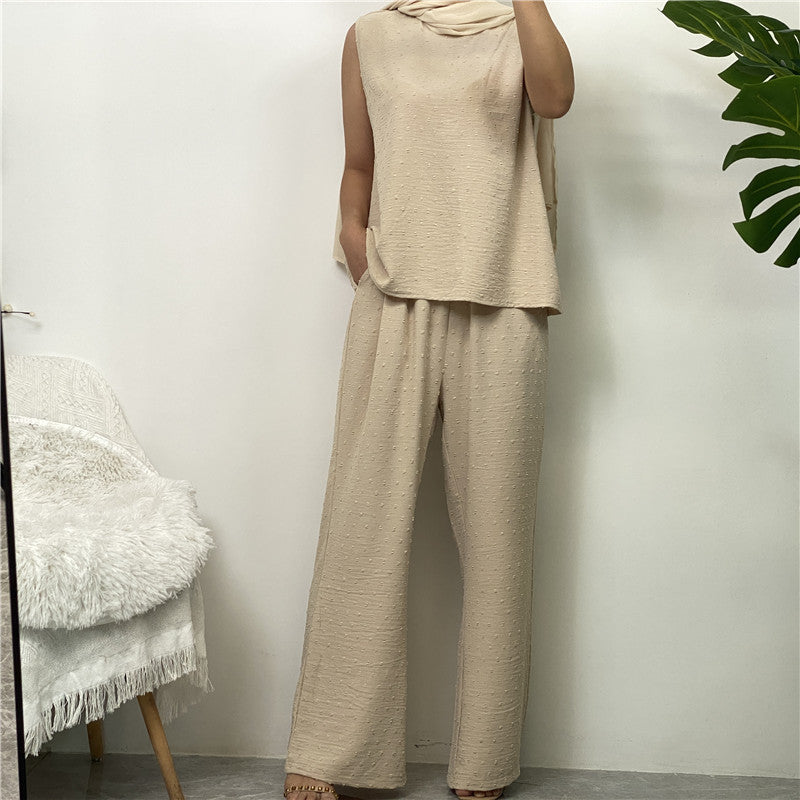 Dot Abaya, Top and Pants 3 Piece Set