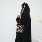 Flower Embroidery Cardigan Abaya with Hijab