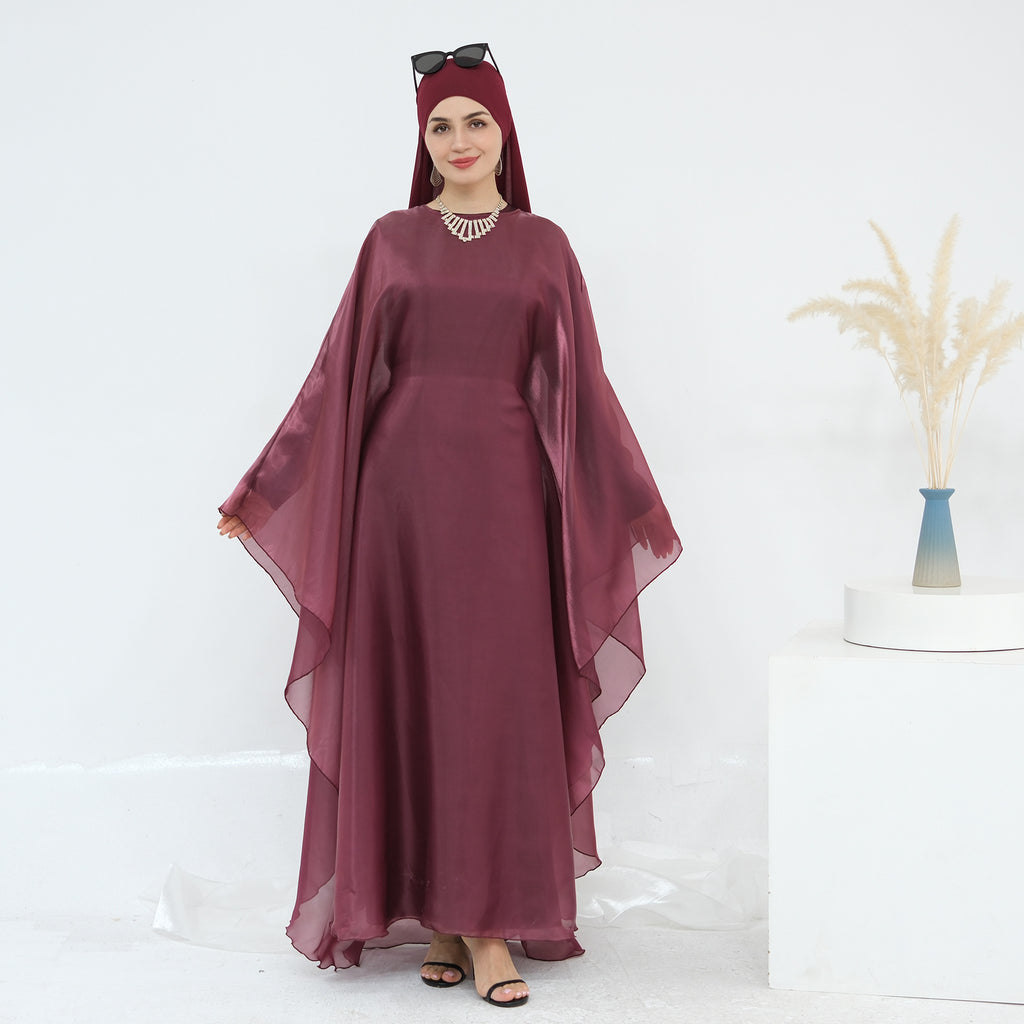 Lace Trim Solid Color 2PCS Abaya with  Hijab